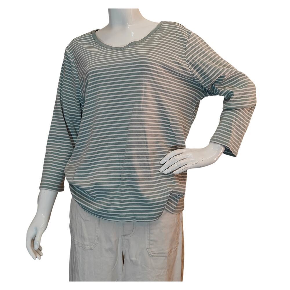 Pendleton Striped V-Neck Long Sleeve Top Green White XL